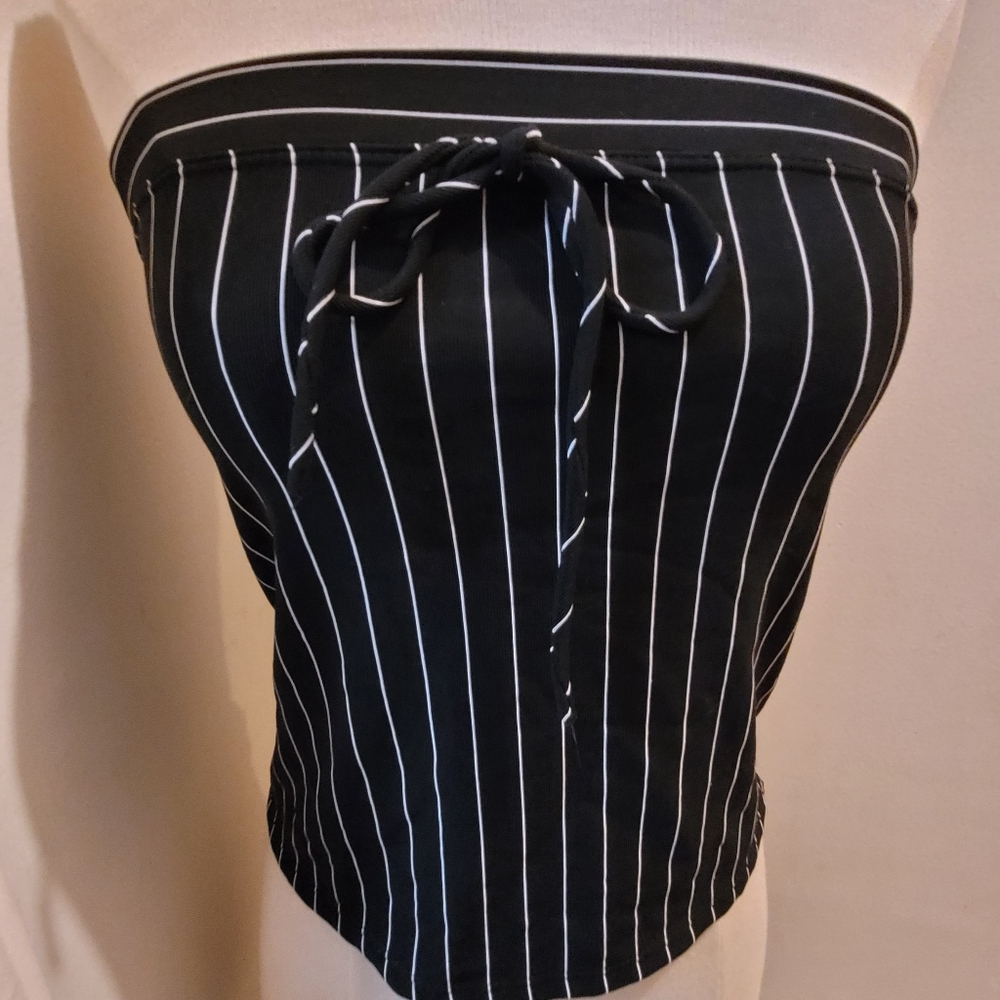 Black and white striped tube top